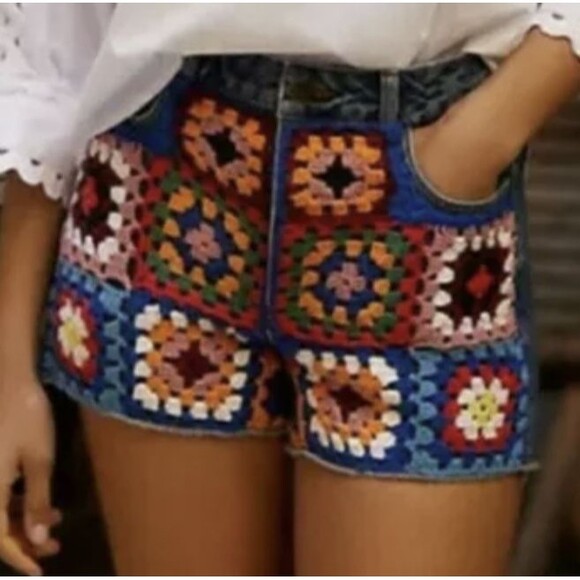 Farm Rio Shorts by Anthropologie Granny Core Crochet Square High Rise NWT Sz 28 - Picture 1 of 10